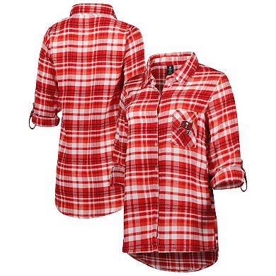 Women's Concepts Sport Red Tampa Bay Buccaneers Mainstay Plaid Full-Button Long Sleeve Nightshirt