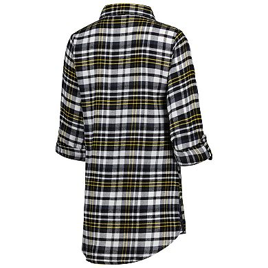 Women's Concepts Sport Black Pittsburgh Steelers Mainstay Plaid Full-Button Long Sleeve Nightshirt