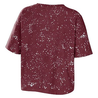 Women's WEAR by Erin Andrews Maroon Texas A&M Aggies Bleach Wash Splatter Cropped Notch Neck T-Shirt