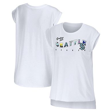 Women's WEAR by Erin Andrews White Seattle Kraken Greetings From Muscle T-Shirt