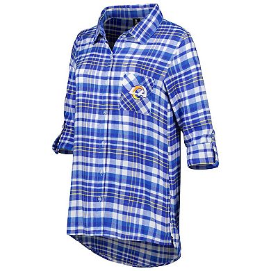 Women's Concepts Sport Royal Los Angeles Rams Mainstay Plaid Full-Button Long Sleeve Nightshirt