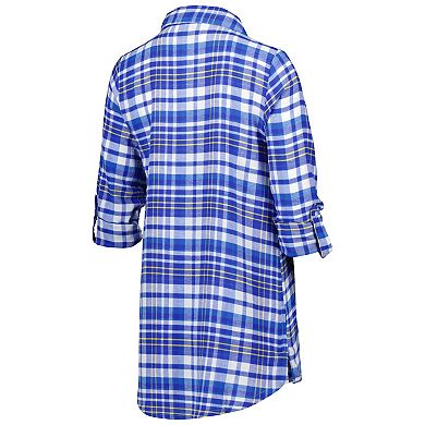 Women's Concepts Sport Royal Los Angeles Rams Mainstay Plaid Full-Button Long Sleeve Nightshirt