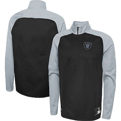 Men's New Era Black Las Vegas Raiders Combine Authentic O-Line Raglan Half-Zip Jacket