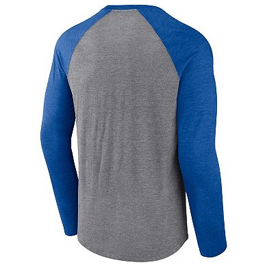 Men's Fanatics Branded Heathered Gray/Heathered Royal Seattle Seahawks Weekend Casual Raglan Long Sleeve T-Shirt