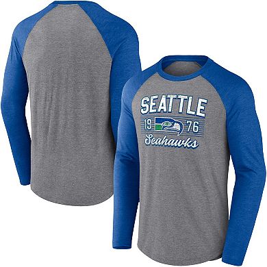 Men's Fanatics Branded Heathered Gray/Heathered Royal Seattle Seahawks Weekend Casual Raglan Long Sleeve T-Shirt