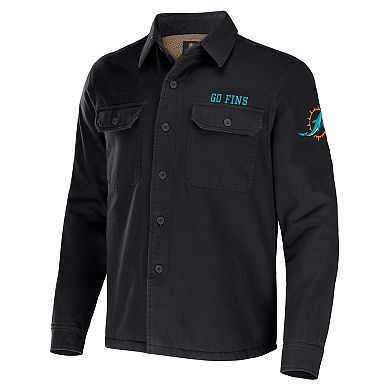 Men's NFL x Darius Rucker Collection by Fanatics Black Miami Dolphins Canvas Button-Up Shirt Jacket