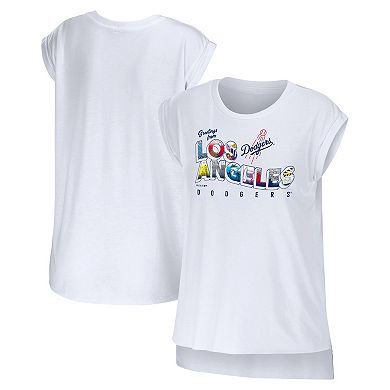 Women's WEAR by Erin Andrews White Los Angeles Dodgers Greetings From T-Shirt