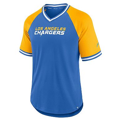 Men's Fanatics Branded Powder Blue Los Angeles Chargers Second Wind Raglan V-Neck T-Shirt