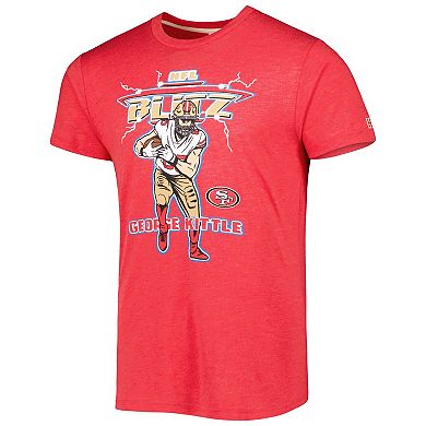 Men's Homage George Kittle Heathered Scarlet San Francisco 49ers NFL Blitz Player Tri-Blend T-Shirt