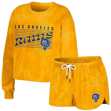 Women's WEAR by Erin Andrews Gold Los Angeles Rams Tie-Dye Cropped Pullover Sweatshirt & Shorts Lounge Set