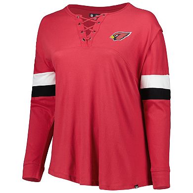 Women's New Era Cardinal Arizona Cardinals Plus Size Athletic Varsity Lace-Up V-Neck Long Sleeve T-Shirt