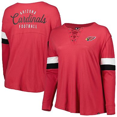 Women's New Era Cardinal Arizona Cardinals Plus Size Athletic Varsity Lace-Up V-Neck Long Sleeve T-Shirt