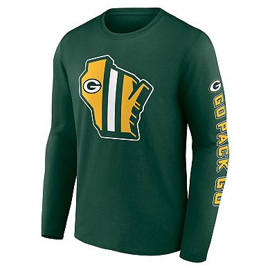 Men's Fanatics Branded Green Green Bay Packers Hometown Collection Sweep Long Sleeve T-Shirt