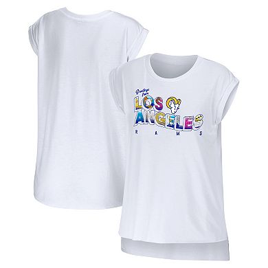 Women's WEAR by Erin Andrews White Los Angeles Rams Greetings From Muscle T-Shirt