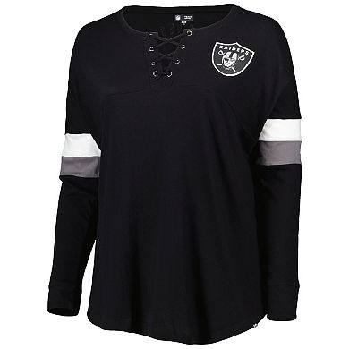 Women's New Era Black Las Vegas Raiders Plus Size Athletic Varsity Lace-Up V-Neck Long Sleeve T-Shirt