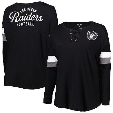 Women's New Era Black Las Vegas Raiders Plus Size Athletic Varsity Lace-Up V-Neck Long Sleeve T-Shirt