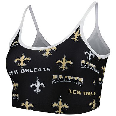 Women's Concepts Sport Black/White New Orleans Saints Breakthrough Allover Knit Sports Bra