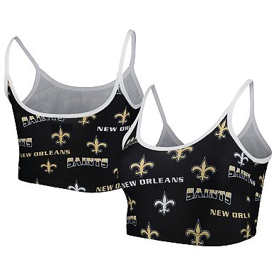 Women's Concepts Sport Black/White New Orleans Saints Breakthrough Allover Knit Sports Bra