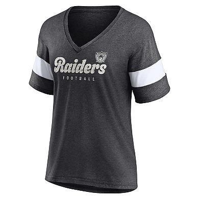 Women's Fanatics Branded Heathered Charcoal Las Vegas Raiders Give It All Half-Sleeve V-Neck T-Shirt