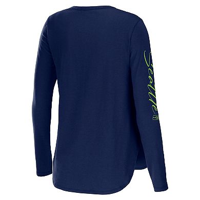 Women's WEAR by Erin Andrews College Navy Seattle Seahawks Team Scoop Neck Tri-Blend Long Sleeve T-Shirt