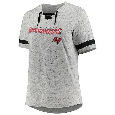 Women's Heather Gray Tampa Bay Buccaneers Plus Size Lace-Up V-Neck T-Shirt