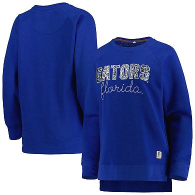 Women's Pressbox Royal Florida Gators Steamboat Animal Print Raglan Pullover Sweatshirt
