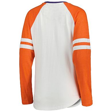 Women's Pressbox White/Orange Clemson Tigers Brooking Sleeve Stripe Raglan Long Sleeve T-Shirt