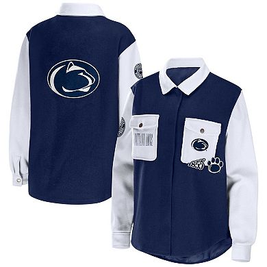 Women's WEAR by Erin Andrews Navy Penn State Nittany Lions Button-Up Shirt Jacket