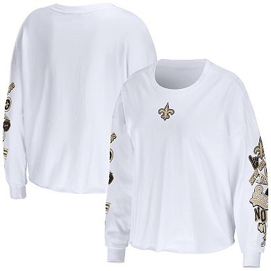 Women's WEAR by Erin Andrews White New Orleans Saints Celebration Cropped Long Sleeve T-Shirt