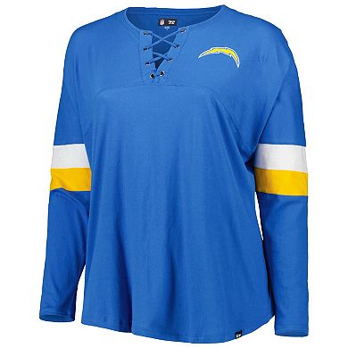 Women's New Era Powder Blue Los Angeles Chargers Plus Size Athletic Varsity Lace-Up V-Neck Long Sleeve T-Shirt
