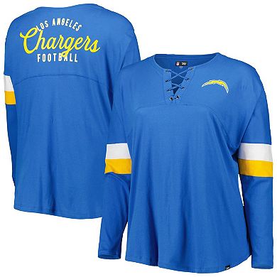 Women's New Era Powder Blue Los Angeles Chargers Plus Size Athletic Varsity Lace-Up V-Neck Long Sleeve T-Shirt