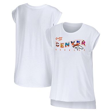 Women's WEAR by Erin Andrews White Denver Broncos Greetings From Muscle T-Shirt