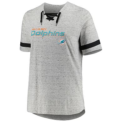 Women's Heather Gray Miami Dolphins Plus Size Lace-Up V-Neck T-Shirt