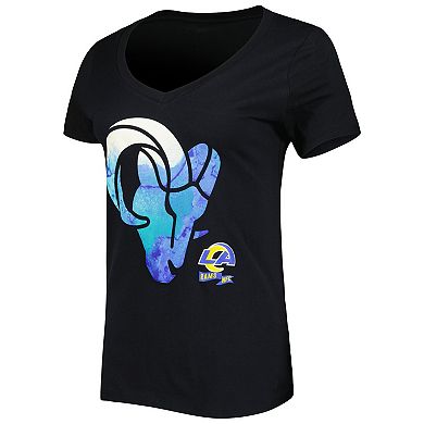 Women's New Era Black Los Angeles Rams Ink Dye Sideline V-Neck T-Shirt