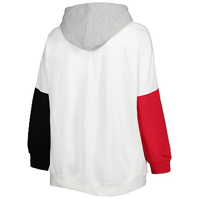 Women's White/Scarlet Ohio State Buckeyes Plus Size Contrast Dolman Sleeve Pullover Hoodie