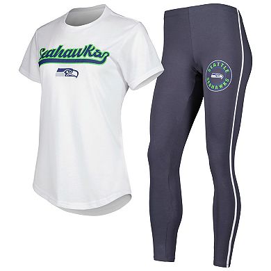 Women's Concepts Sport White/Charcoal Seattle Seahawks Sonata T-Shirt & Leggings Sleep Set