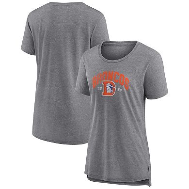 Women's Fanatics Branded Heather Gray Denver Broncos Drop Back Modern Tri-Blend T-Shirt