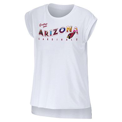 Women's WEAR by Erin Andrews White Arizona Cardinals Greetings From Muscle T-Shirt