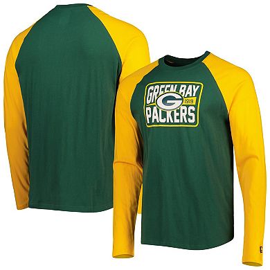 Men's New Era Green Green Bay Packers Current Raglan Long Sleeve T-Shirt