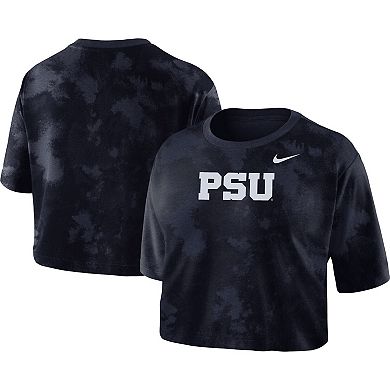 Women's Nike Navy Penn State Nittany Lions Tie-Dye Cropped T-Shirt