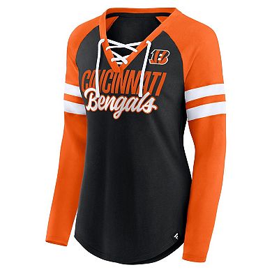 Women's Fanatics Branded Black/Orange Cincinnati Bengals True to Form Raglan Lace-Up V-Neck Long Sleeve T-Shirt