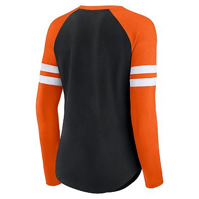 Women's Fanatics Branded Black/Orange Cincinnati Bengals True to Form Raglan Lace-Up V-Neck Long Sleeve T-Shirt