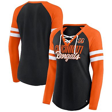 Women's Fanatics Branded Black/Orange Cincinnati Bengals True to Form Raglan Lace-Up V-Neck Long Sleeve T-Shirt