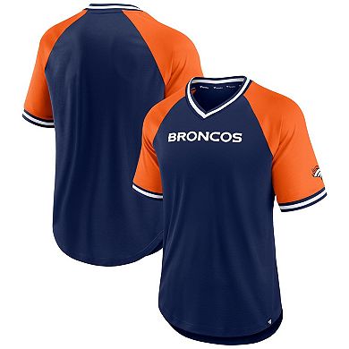 Men's Fanatics Branded Navy Denver Broncos Second Wind Raglan V-Neck T-Shirt