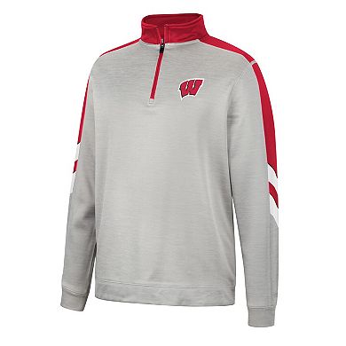 Men's Colosseum Gray/Red Wisconsin Badgers Bushwood Fleece Quarter-Zip Jacket