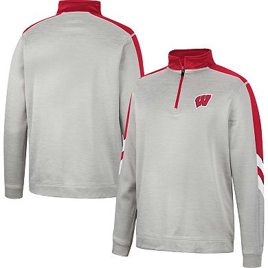 Men's Colosseum Gray/Red Wisconsin Badgers Bushwood Fleece Quarter-Zip Jacket