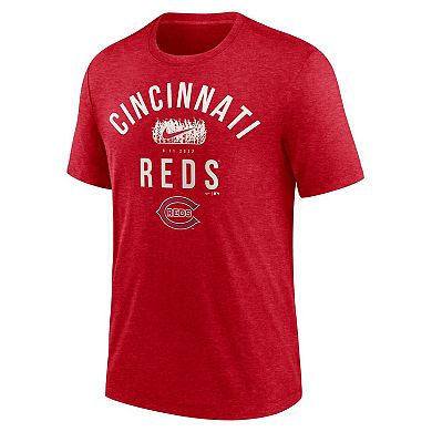 Men's Nike Heather Red Cincinnati Reds 2022 Field of Dreams Lockup Tri-Blend T-Shirt