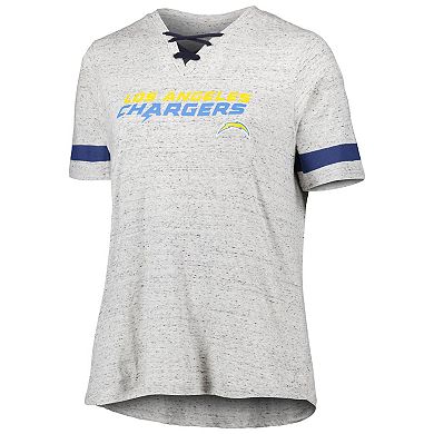 Women's Heather Gray Los Angeles Chargers Plus Size Lace-Up V-Neck T-Shirt