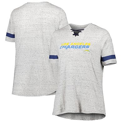 Women's Heather Gray Los Angeles Chargers Plus Size Lace-Up V-Neck T-Shirt
