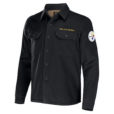 Men's NFL x Darius Rucker Collection by Fanatics Black Pittsburgh Steelers Canvas Button-Up Shirt Jacket